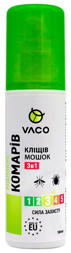 Спрей от насекомых VACO 3в1 від комарів кліщів і мошок 100 мл (5901821952644)