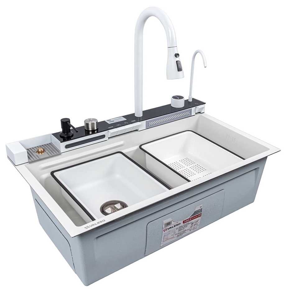 Мойка кухонная VALESO Handmade "Водоспад" (ДЕКОР) 75x45 белая