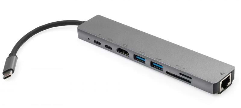 Хаб USB Vinga Type-C to 4K HDMI+2xUSB3.0+GigabitLAN+SD+2*PD Aluminium (VCPATC2U3CRLNHIPDGR) - Фото 1