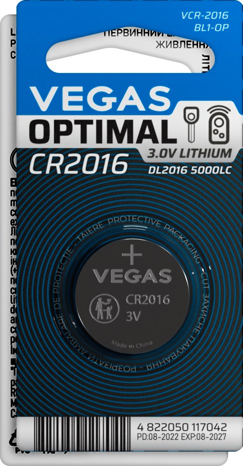 Батарейка тип CR2016 Vegas Optimal CR2016 (VСR-2016BL1-OP)