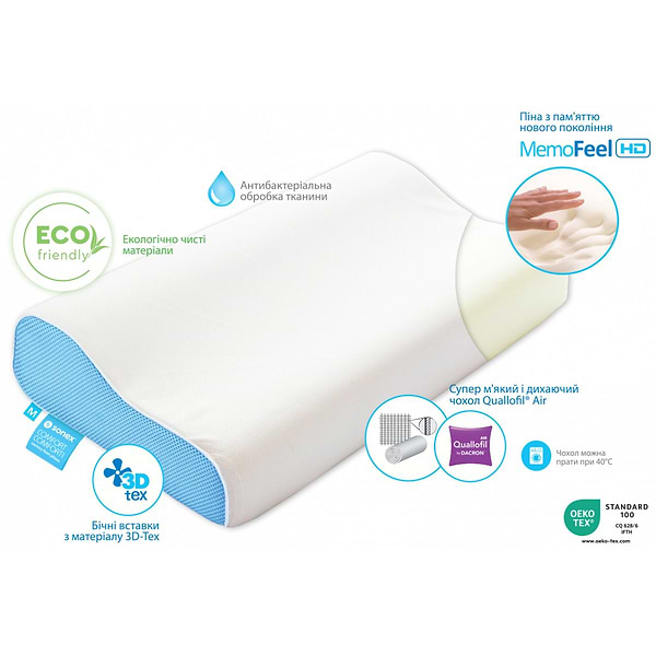 Фото - Подушка ортопедична Sonex Анатомічна з пам'яттю Comfort Wave 50x33x10/8 см (SO102069)