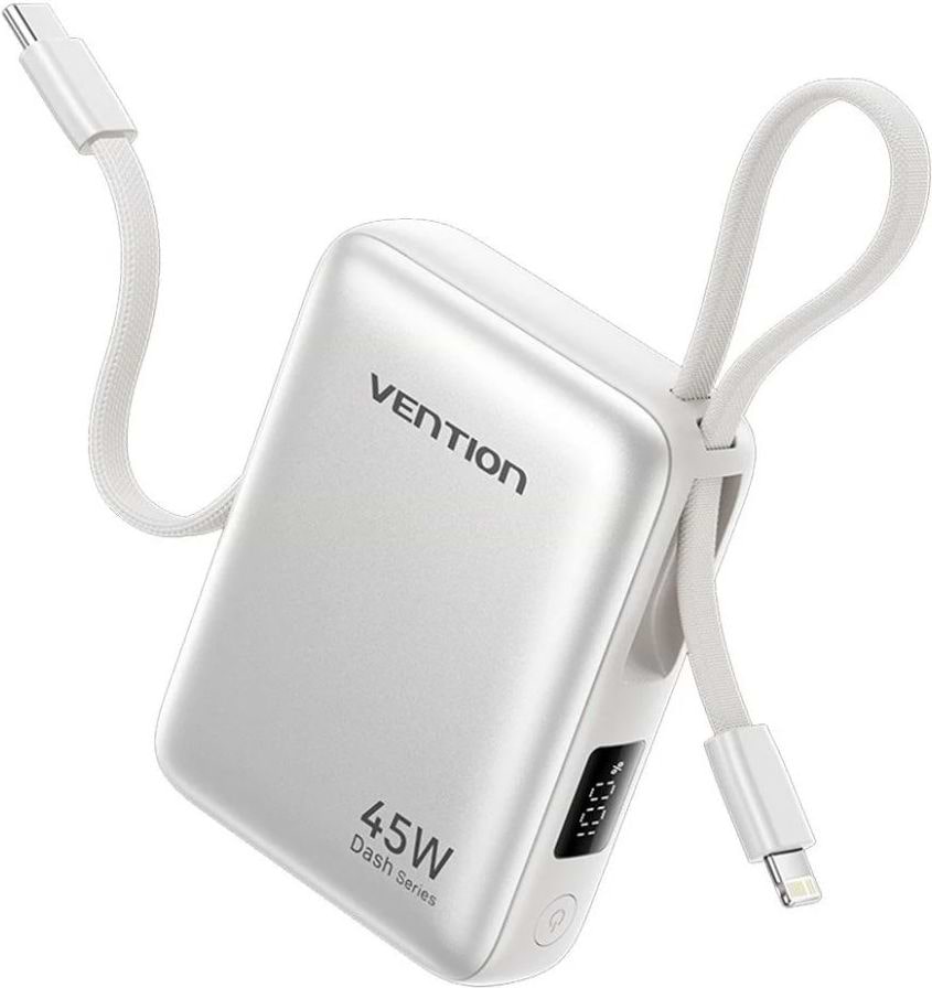 Батарея мобільна Vention 10000mAh 45W Built-in USB-C and Lightning Cables Beige (FKMN0)