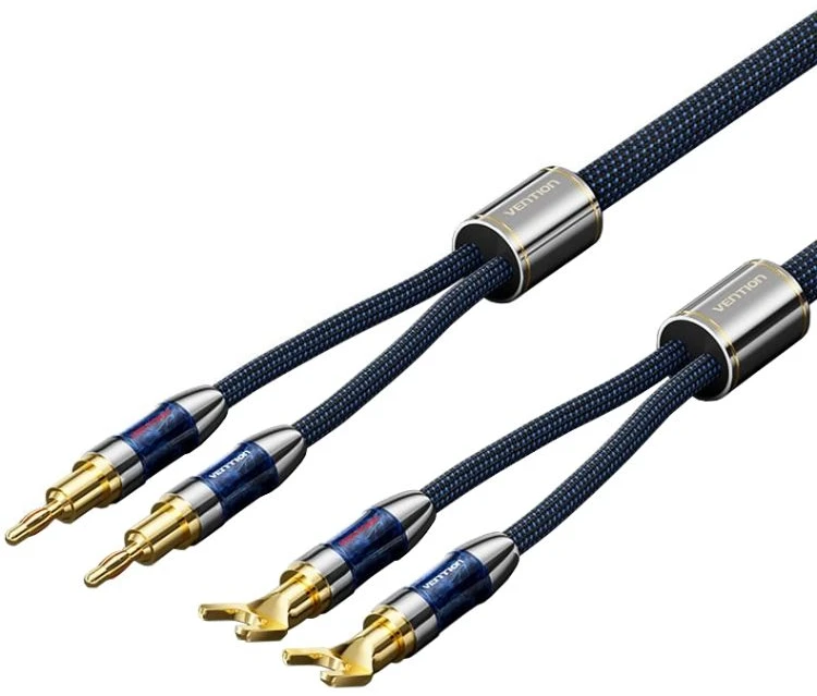 Кабель 3.5 мм -3.5 мм Vention 5.0м,Banana-Spade 2xM/M,4N OFC Silver (BLCLJ)