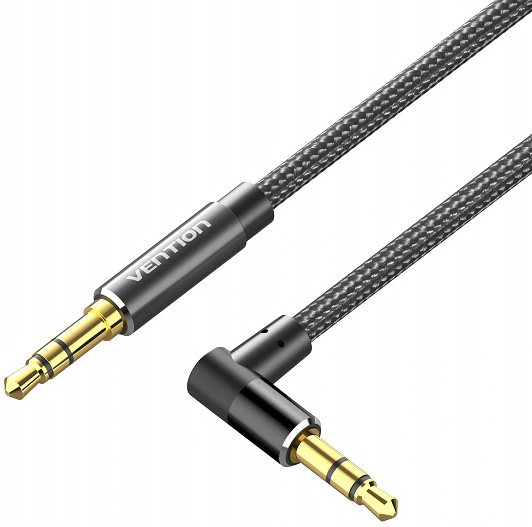 Кабель 3.5 мм - 3.5 мм Vention AUX Audio TRS M/M, кут 90°, 1.0м, Nylon Braided black (BAZBF)