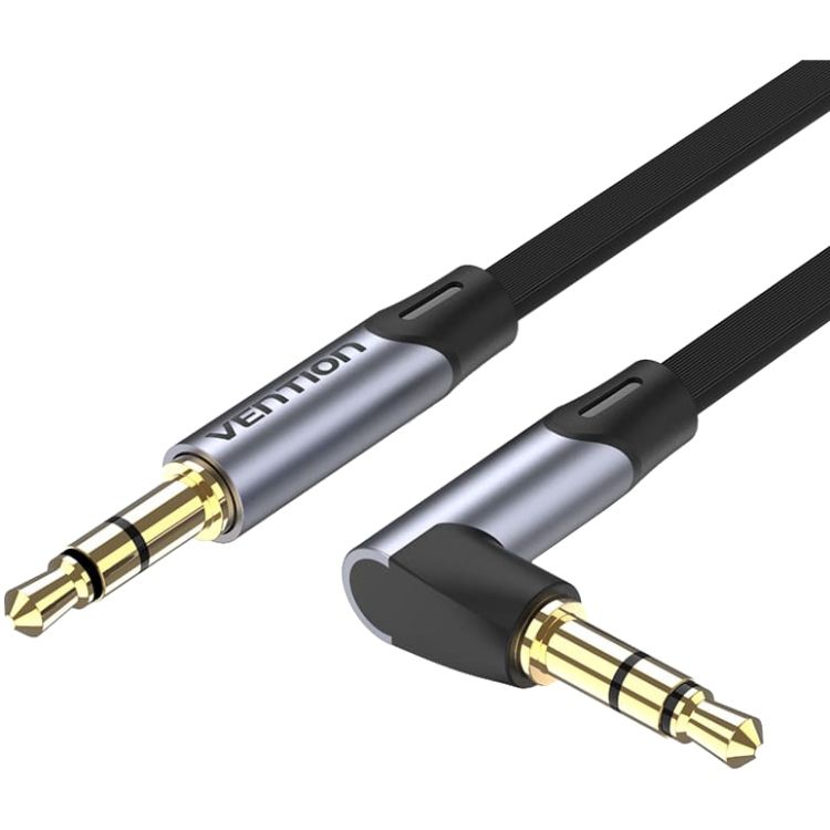 Кабель 3.5 мм -3.5 мм Vention AUX Audio TRS M/M, кут 90°, 1.5м gray, Aluminum Alloy (BANHG)