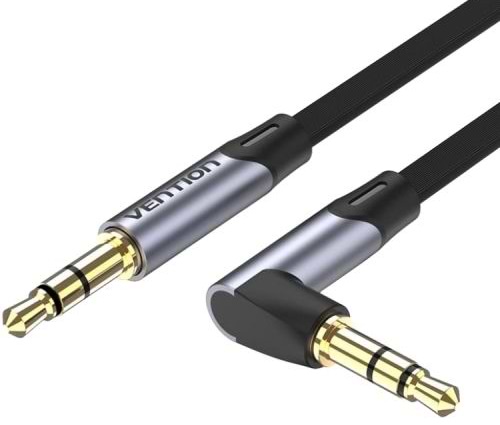 Кабель 3.5 мм - 3.5 мм Vention AUX Audio TRS M/M, кут 90°, 5.0м, gray, Aluminum Alloy (BANHJ)