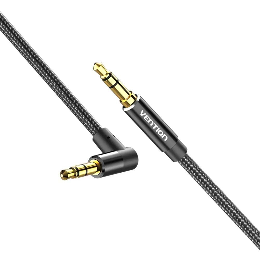 Кабель 3.5 мм -3.5 мм Vention AUX Audio TRS M/M, кут 90°, 2.0м, Nylon Braided
black (BAZBH)