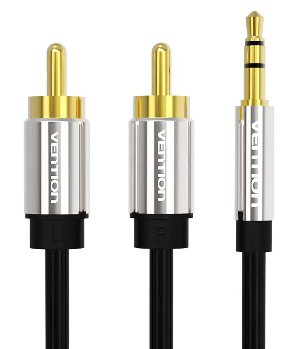 Кабель 3.5 мм - RCA Vention AUX Audio TRS - RCAx2 M/M 10.0м, PVC, Aluminum alloy, Gold-Plated black (BCFBL)