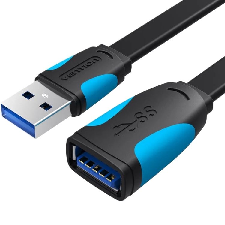 Кабель USB Type-A - USB Type-A Vention USB 3.0 AM-AF, 1.5м, Flat design, Nickel Plating PVC (VAS-A13-B150)