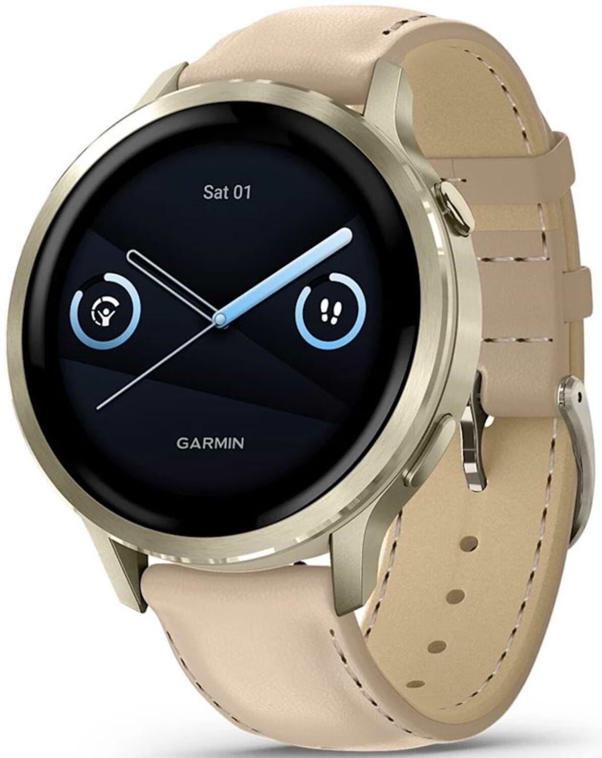 Смарт-часы Garmin Venu 4 (41mm), Beige w/ Lunar Gold + Leather (010-03013-03) - Фото 1