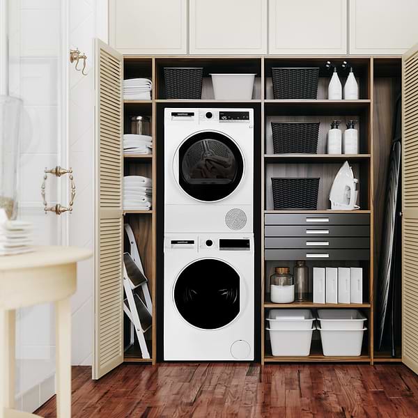 Фото - Комплект техники Vestfrost Стиральная машина с фронтальной загрузкой + Сушильная машина + Комплект креплений для установки в колонну Vestfrost MWM 108 T3I + MDM108T3IAMY + XDV