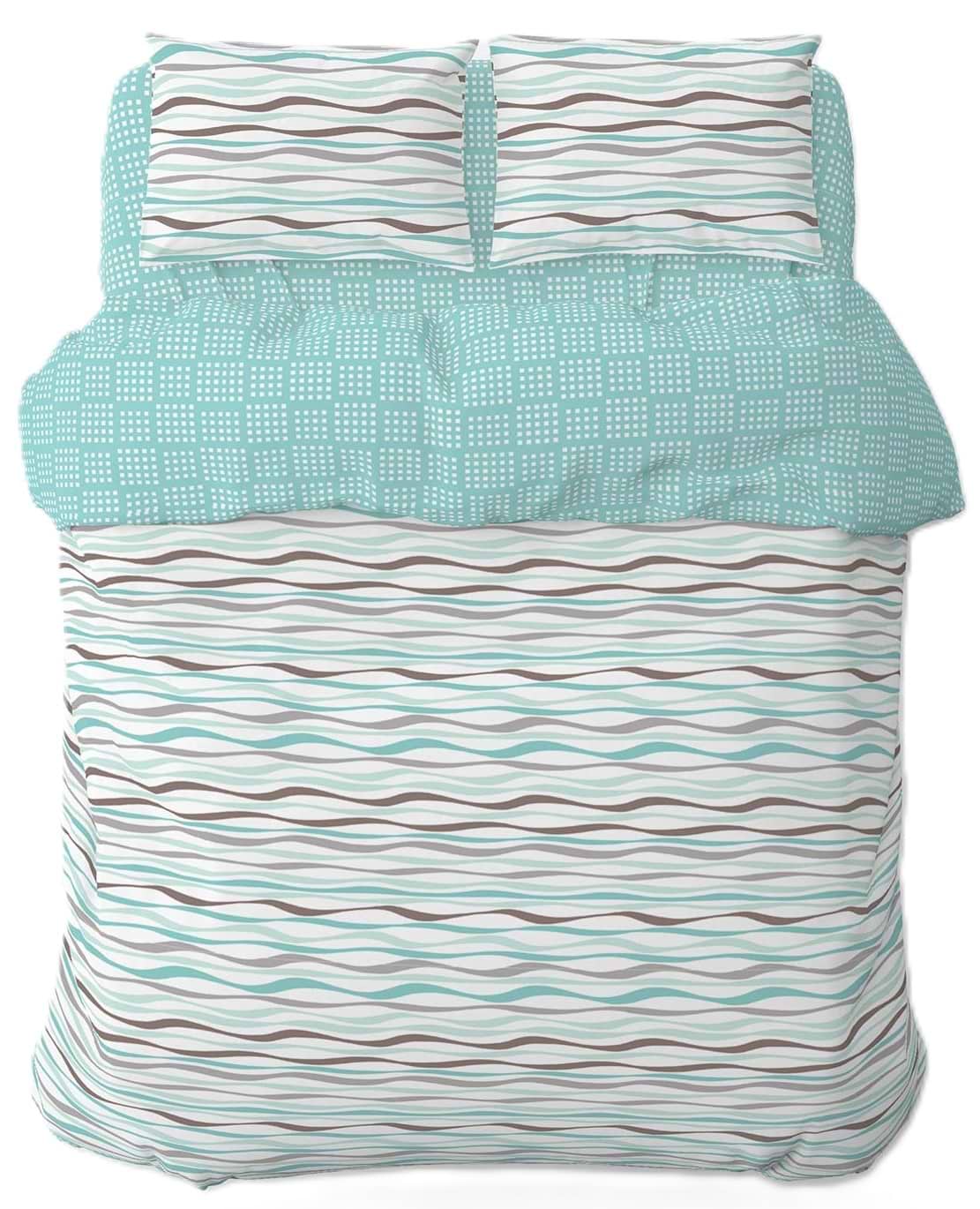 Комплект постільної білизни Home Line ХВИЛІ/КЛІТИНКА бязь 143х215 см Щ140 нав. 50х70 Бірюзовий (173833) - Фото 1
