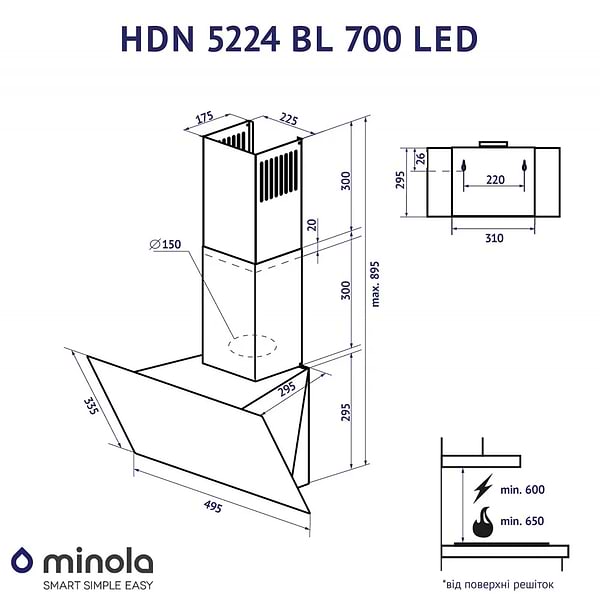 Фото - Витяжка декоративна Minola HDN 5224 BL 700 LED