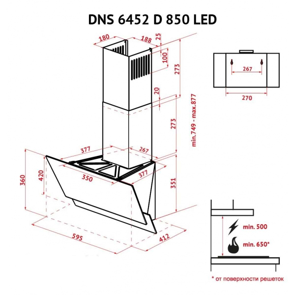 Фото - Витяжка декоративна Perfelli DNS 6452 D 850 BL LED