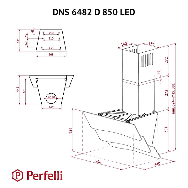 Фото - Витяжка декоративна Perfelli DNS 6482 D 850 BL LED