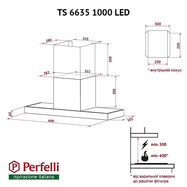 Фото - Витяжка декоративна Perfelli TS 6635 I/BL 1000 LED