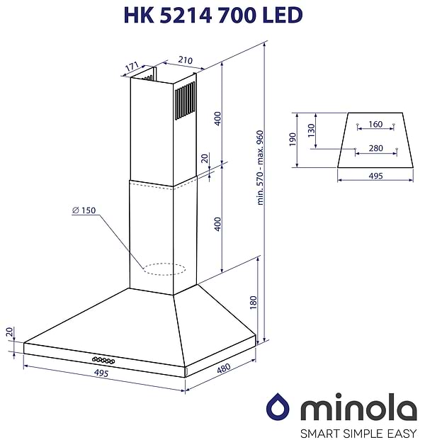 Фото - Вытяжка декоративная Minola HK 5214 I 700 LED