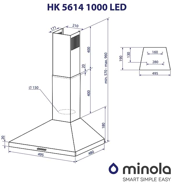 Фото - Витяжка декоративна Minola HK 5614 I 1000 LED