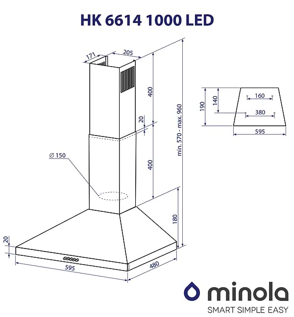 Фото - Витяжка декоративна Minola HK 6614 BL 1000 LED