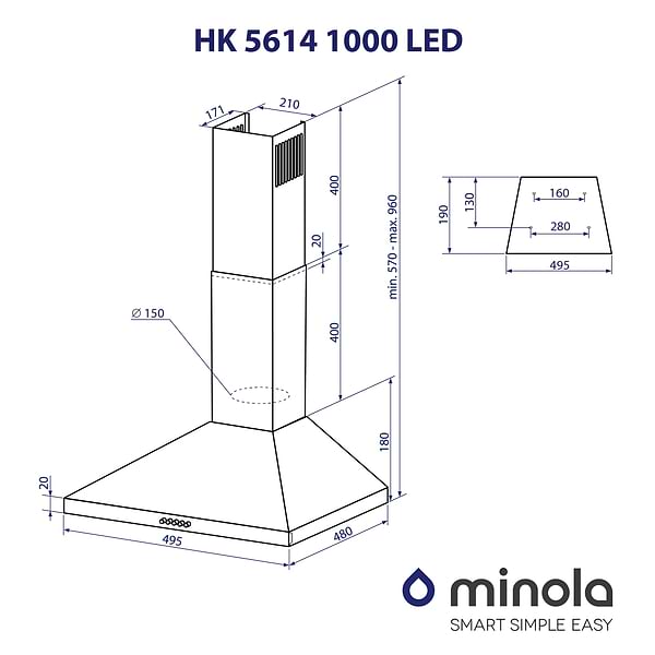 Фото - Витяжка декоративна Minola HK 5614 WH 1000 LED