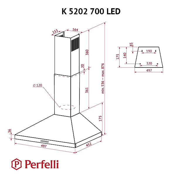 Фото - Витяжка декоративна Perfelli K 5202 IV 700 LED