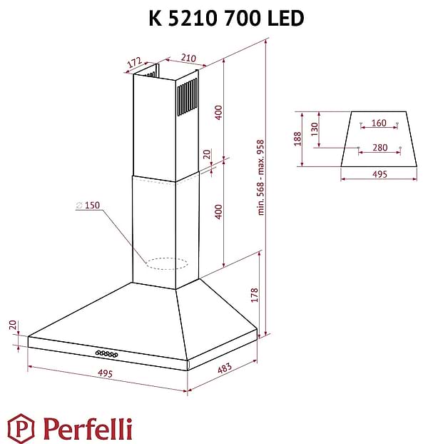 Фото - Уцінка - Витяжка декоративна Perfelli K 5210 BL 700 LED
