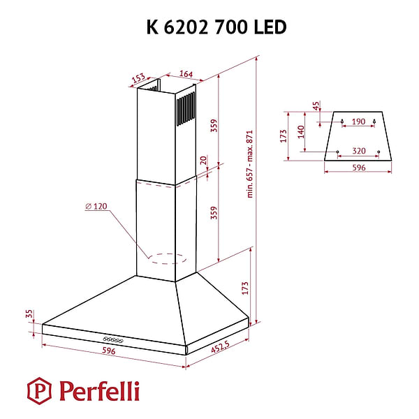 Фото - Витяжка декоративна Perfelli K 6202 I 700 LED