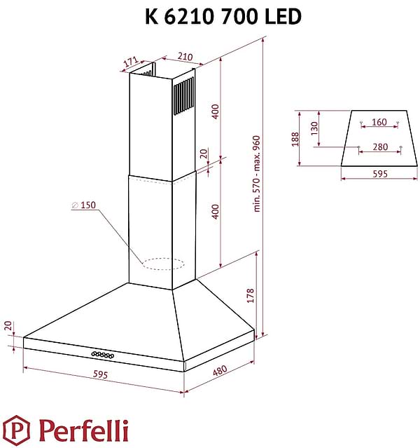 Фото - Витяжка декоративна Perfelli K 6210 BL 700 LED