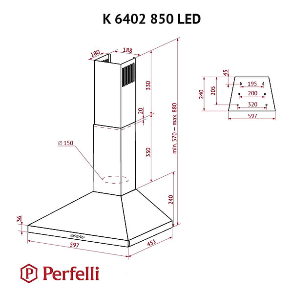 Фото - Витяжка декоративна Perfelli K 6402 WH 850 LED