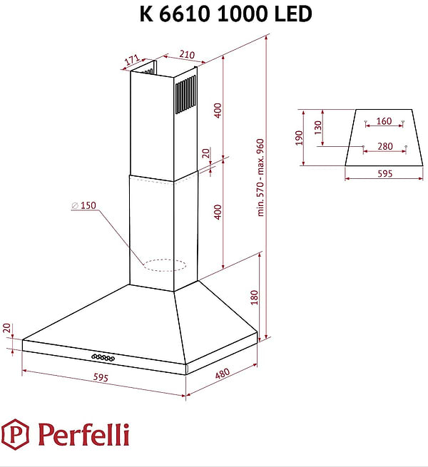 Фото - Витяжка декоративна Perfelli K 6610 I 1000 LED