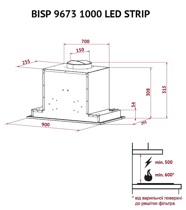 Фото - Витяжка вбудована Perfelli BISP 9673 BL 1000 LED Strip