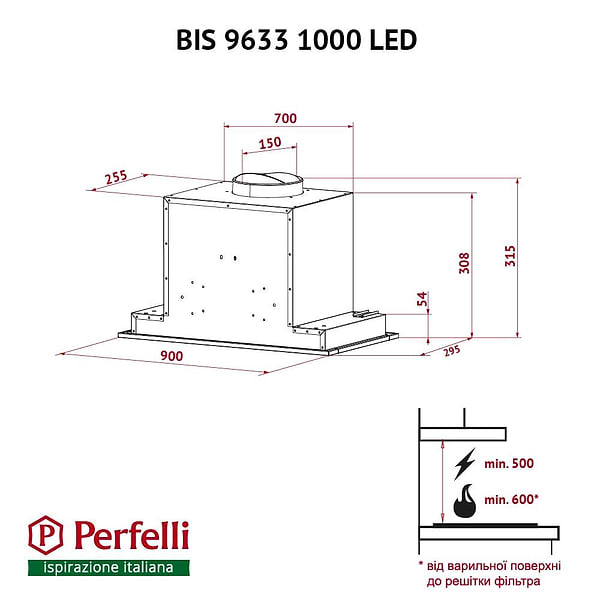 Фото - Витяжка вбудована Perfelli BIS 9633 I 1000 LED