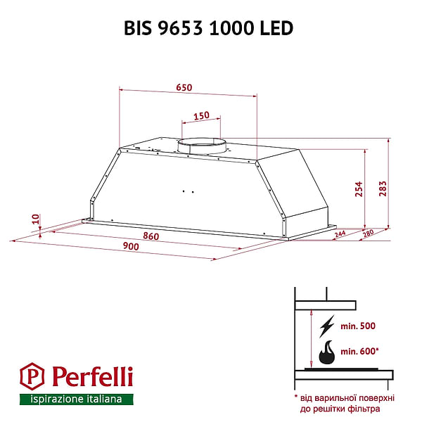 Фото - Вытяжка встраиваемая Perfelli BIS 9653 I 1000 LED