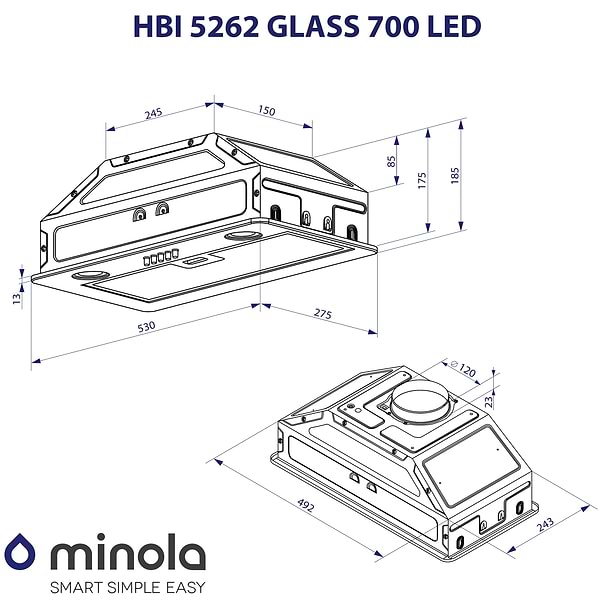 Фото - Витяжка вбудована Minola HBI 5262 BL GLASS 700 LED