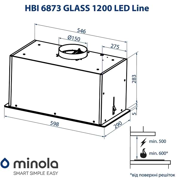 Фото - Витяжка вбудована Minola HBI 6873 WH GLASS 1200 LED Line