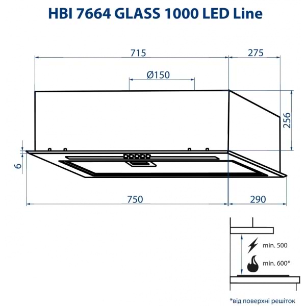 Фото - Витяжка вбудована Minola HBI 7664 BL GLASS 1000 LED Line