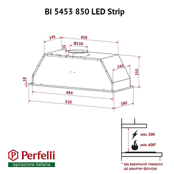 Фото - Вытяжка встраиваемая Perfelli BI 5453 BL 850 LED Strip