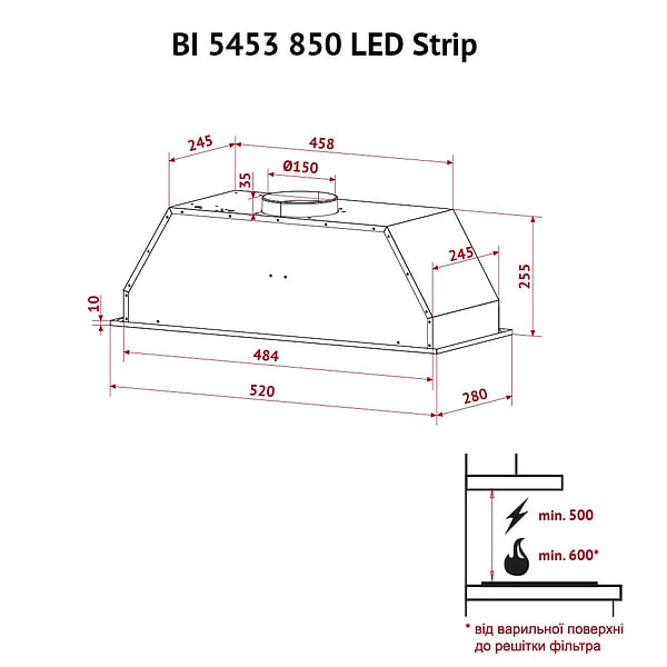 Фото - Вытяжка встраиваемая Perfelli BI 5453 I 850 LED Strip