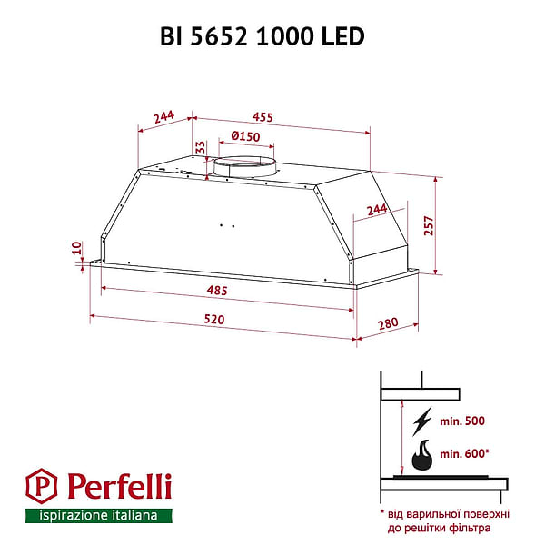 Фото - Вытяжка встраиваемая Perfelli BI 5652 I 1000 LED
