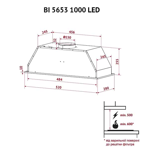 Фото - Витяжка вбудована Perfelli BI 5653 WH 1000 LED