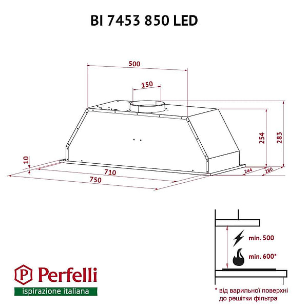 Фото - Витяжка вбудована Perfelli BI 7453 I 850 LED