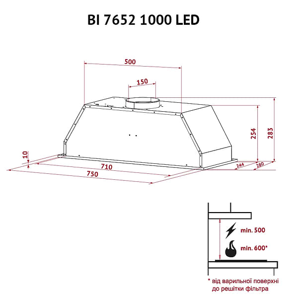 Фото - Витяжка вбудована Perfelli BI 7652 BL 1000 LED