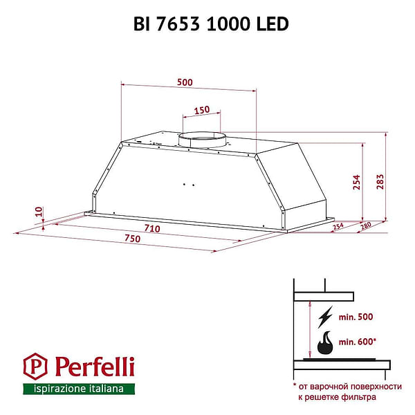 Фото - Витяжка вбудована Perfelli BI 7653 I 1000 LED
