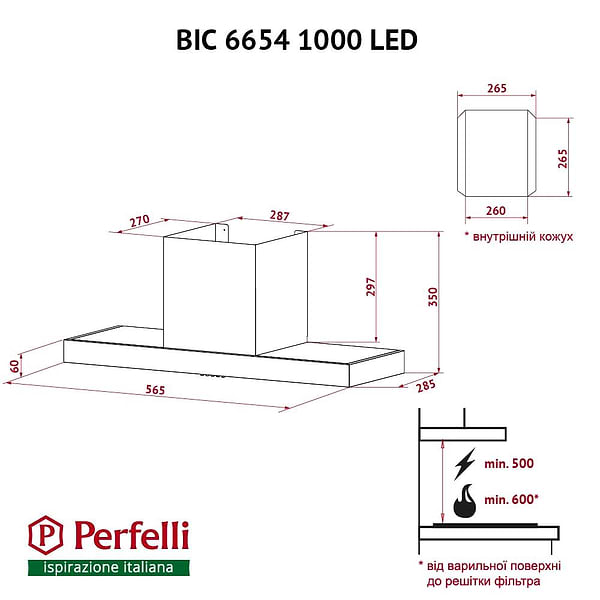 Фото - Витяжка вбудована Perfelli BIC 6654 I 1000 LED