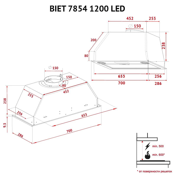 Фото - Вытяжка встраиваемая Perfelli BIET 7854 I 1200 LED