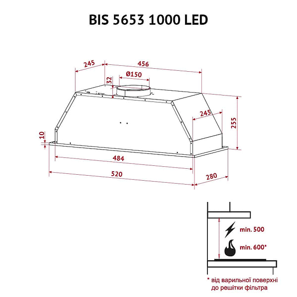 Фото - Витяжка вбудована Perfelli BIS 5653 I 1000 LED