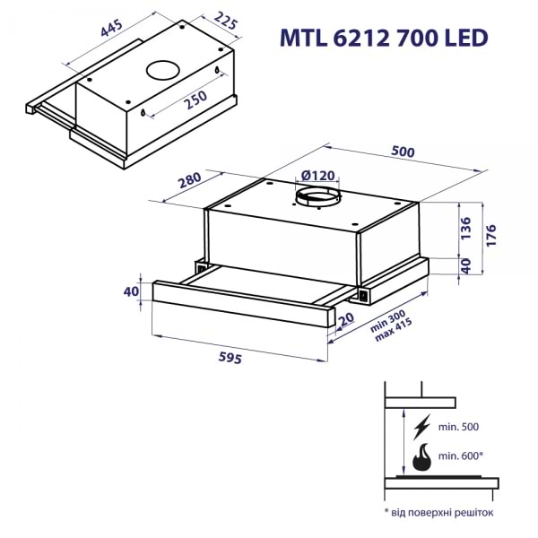 Фото - Витяжка вбудована Minola MTL 6212 BL 700 LED