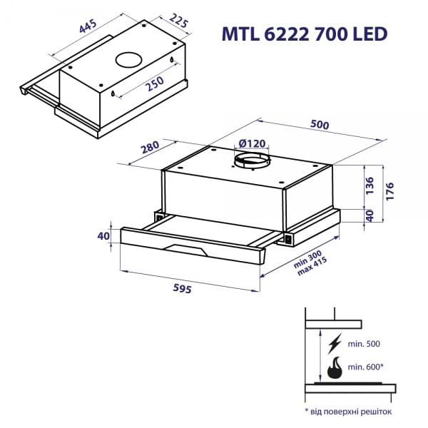 Фото - Витяжка вбудована Minola MTL 6222 BL 700 LED