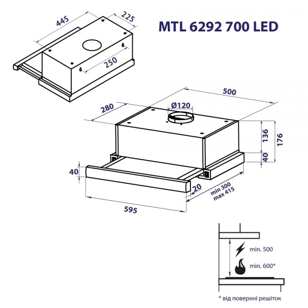 Фото - Витяжка вбудована Minola MTL 6292 BL 700 LED