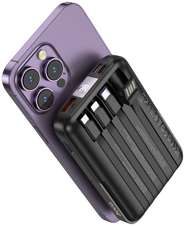 Фото - Батарея мобильная HOCO J135 Rico 22.5W + PD20W Magnetic со встроенными кабелями + подставка (10000 mAh) Black (715097)